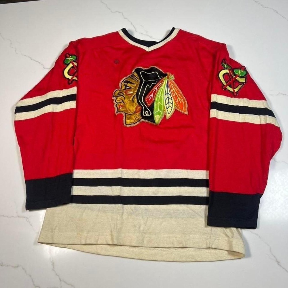 70s Winnwell Chicago Blackhawks Jersey Vintage Red Knit Hockey Sweater Small